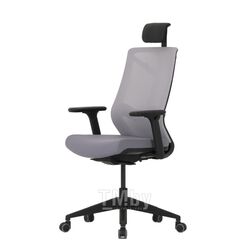 Кресло для руководителя Nature II, каркас черный, подголовник, ткань серый, 3D подлокотники, слайдер Chair Meister