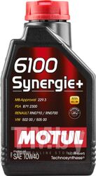 Моторное масло MOTUL 10W40 (1L) 6100 SYNERGIE+ API SN CF ACEA A3 B4 MB 229.3 108646