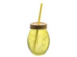 Стакан стеклянный с крышкой и соломинкой "Лимон" 450 мл (арт. 350716)