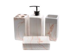 Набор для ванной керамический "Мрамор" 4 пр.: дозатор для жидкого мыла, подставка для зубных щеток, стакан туалетный, подставка для мыла (арт. 2778046