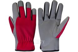 Перчатки полиэфирные с ладонью из искусств. кожи, 10/XL, красный/серый, Jeta Safety (можно стирать)