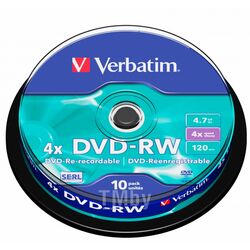 Диск DVD-RW 4,7 Гб запис. 4х. 10 шт. на шпинд. Verbatim 43552