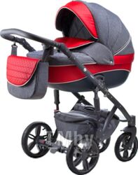 Детская универсальная коляска Adamex Avanti Deluxe 2 в 1 (X18/графитовый/красный, серая рама)