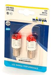 Комплект светодиодных ламп блистер 2шт LED 12V P21W 1,9W BA15s красный свет NARVA 18093