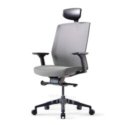 Кресло для руководителя BESTUHL J1, черн. рама, регулир. подголовн., регул. подлокотн., спинка-сетка, сиденье-ткань, крест.-пластик, серый C3-J1G120L-B66-B1