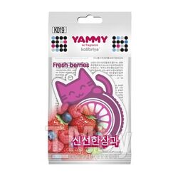 Ароматизатор подвес. YAMMY картон с пропиткой Котик аромат "Fresh Berries", Корея K019