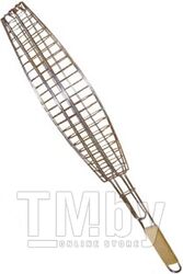 Решетка-гриль для рыбы 130x430мм, деревянная ручка, хром (ИнструмАгро)