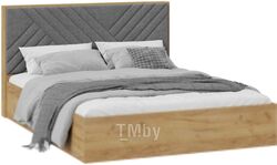 Двуспальная кровать ТриЯ Хилтон универсальная тип 1 с ПМ 160x200 (дуб крафт золотой/велюр серый)