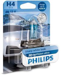 Лампа галогенная H4 12V WhiteVision ultra 1шт блистер (яркий белый свет) Philips 12342WVUB1