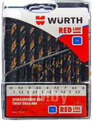 Набор сверл RED LINE HHS DIN338 1-10mm, 19 шт. WURTH 06247001