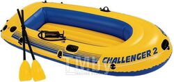 Надувная лодка двухместная Challenger 2, 236х114х41 см + весла пластик.122 см, насос ручной, INTEX