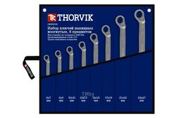 Набор ключей гаечных накидных изогнутых 75 в сумке, 6-27 мм, 8 предметов Thorvik ORWS008