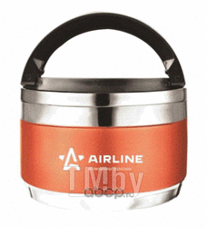 Термос ланч-бокс для еды с ручкой (нерж. сталь (304), 1 контейнер, 0,7 л., оранж. черн.) AIRLINE IT-T-01