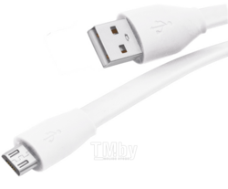 Кабель USB 2.0-microUSB, 1м, 2.1А, белый, плоский, Partner Olmio PR032980
