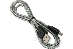 Кабель USB 2.0 micro USB2.0 AM/MicroUSB, 2.1А, 12W, медь, нейлоновая оплетка,1м, серый Gembird CC-mUSB2-AMBM-FL-1M