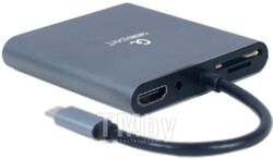 Хаб USB C док-станция USB-CM 6-в-1 (Hub3.0 + HDMI + VGA + PD + кардридер + стерео-звук) CablExpert Gembird A-CM-COMBO6-01