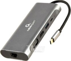Хаб USB C док-станция Multiport Type-C to (3xUSB3+HDMI+VGA+PD+SD CR+GLAN) CablExpert Gembird A-CM-COMBO7-01