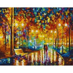 Набор для рисования по номерам, картина 40х50 см "Прогулка под дождем" (холст на раме,акриловые краски,3 кисти) MENGLEI NP5