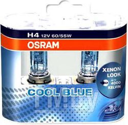 Комплект галогенных ламп 2шт H4 12V 60/55W P43T COOL BLUE INTENSE (На 20% больше света на дороге, цветовая температура 4200K) OSRAM 64193CBI-HCB