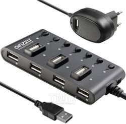 Хаб USB USB 2.0 7 port + adapter Ginzzu GR-487UAB