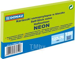 Бумага для заметок на клейкой основе 76*127 мм "Donau Neon" 100 л., зеленый неон Donau 7588011-06