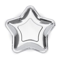Тарелка бум. "Star", 23 см, 6 шт,серебро PartyDeco TPP34-018ME