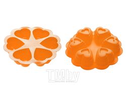 Форма для выпечки, силиконовая, круглая на 6 сердец, 25х4.5 см, оранжевая, PERFECTO LINEA