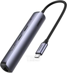 Хаб UGREEN USB-C to 2*USB 3.0+HDMI+RJ45 Ethernet Adapter+PD CM418 Space Gray (10919)