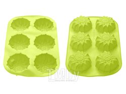 Форма для выпечки, силиконовая, прямоугольная на 6 кексов, 27.5х18х3 см, зеленая, PERFECTO LINEA