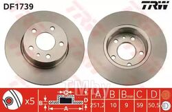 Тормозной диск Alfa 147 (2001-), 156 (09.1997-), 164 (1987-98), Fiat Croma (12.1985-) R TRW DF1739