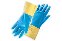 Неопреновые перчатки с хлопковым напылением изнутри, желто-голубые, размер L (12 пар в уп.) JETA PRO JNE711/L