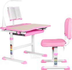 Парта+стул Anatomica Avgusta Comfort с ящиком, подставкой и светильником (клен/розовый)