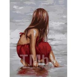 Набор для рисования по номерам, картина 30х40 см "Девочка на берегу" (холст на раме, акрил. краски,3 кисти) MENGLEI 34VP117