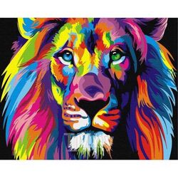 Набор для рисования по номерам, картина 40х50 см "Разноцветный лев" (холст на раме,акриловые краски,3 кисти) MENGLEI NP28