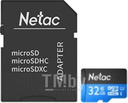 MicroSDHC 32GB Class 10 UHS-I Netac P500 Standard с адаптером