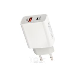 Сетевое зарядное устройство USB-A+USB-C адаптер, 18W белое REXANT 18-2216