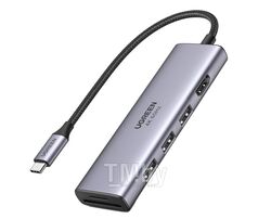 Хаб UGREEN USB-C To HDMI+3*USB 3.0 A+SD/TF Converter (4K@60Hz w/t PD) CM511 (Space Gray) 60383