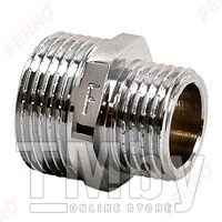 Ниппель редукционный латунь FERRO N10C 1/2"-3/4" НР-НР индивидуальная упаковка