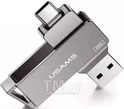 Флэш накопитель 16GB USB 3.0+Type-C FlashDrive USAMS US-ZB198 Rotatable High Speed серый, металл ZB198UP01