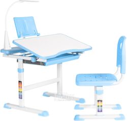 Парта+стул Anatomica Avgusta с ящиком, подставкой и светильником (белый/голубой)