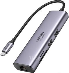 Хаб UGREEN USB-C to 2*USB3.0+HDMI (4K@60Hz)+RJ45+SD&TF + PD port Converter CM512 (Space Gray) 60515