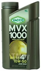 Масло моторное синтетическое 1 л - API SL JASO MA2, полностью синтетическое масло с добавлением эстеров YACCO 10W50 MVX 1000 4T/1