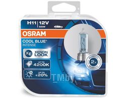 Комплект галогенных ламп 2шт H11 12V 55W PGJ19-2 COOL BLUE INTENSE (На 20% больше света на дороге, цветовая температура 4200K) OSRAM 64211CBI-HCB