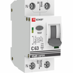 Устройство защиты от дугового пробоя (УЗДП) с автоматическим выключателем 1P+N 63А (C) 6кА EKF PROxima afdd-2-63C-pro