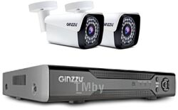 Комплект видеонаблюдения HK-421N GINZZU 4ch (8ch для IP), 1080N, HDMI, 2улич кам 2Mp, IR30м