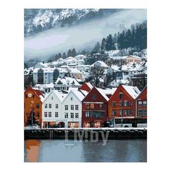 Набор для рисования по номерам, картина 41х50 см "Норвегия зимой" (основа на карт, краски, кисть) LORI Кпн-198