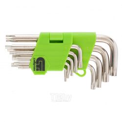 Набор ключей имбусовых Tamper-Torx, 9 шт: TTT10-T50, 45x, закаленные, короткие, никель. Сибртех 12321