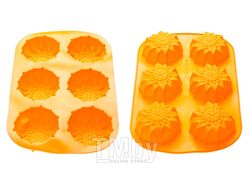 Форма для выпечки, силиконовая, прямоугольная на 6 кексов, 27.5х18х3 см, оранж., PERFECTO LINEA
