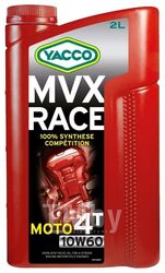 Масло моторное синтетическое 2 л - API SL , JASO MA2, полностью синтетическое масло на ПАО основе с добавлением эстеров YACCO 10W60 MVX RACE 4T/2