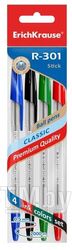 Ручки шариковые набор "R-301" 4шт, (синяя, черная, красная, зеленая) в пакете с е/п Erich Krause 44593